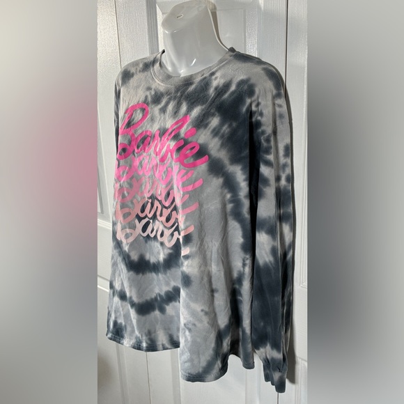Gray Tie Dye Pink Barbie Logo Long Sleeved Shirt - Picture 2 of 7